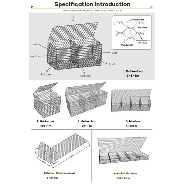 Economical Galvanized/PVC Coated 100mmx120mm Hexagonal Woven Gabion Basket For Landscaping