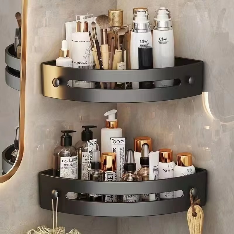 Hot Selling Warehouse Bathroom Kitchen Wall Mounted Shelf Metal Storage Rack Corner Organizer