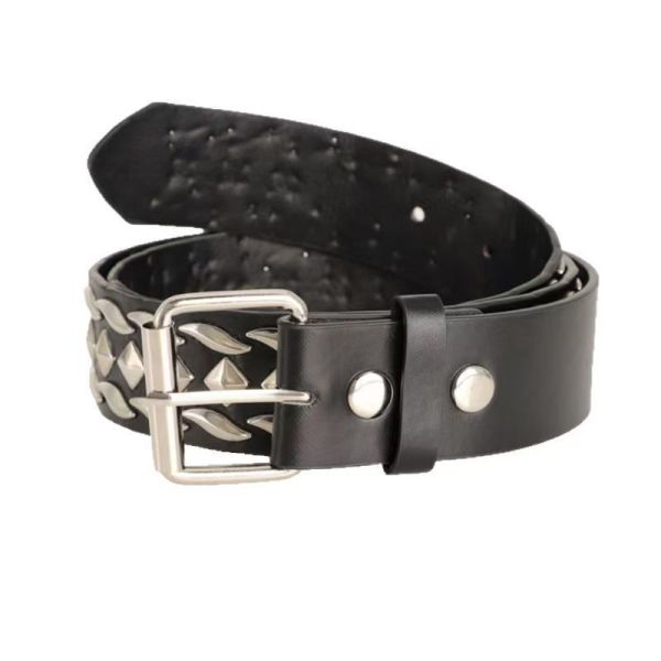 Willow Leaf Hardware Rivet Punk Dark Square Bead Belt Fashion Jeans Strap