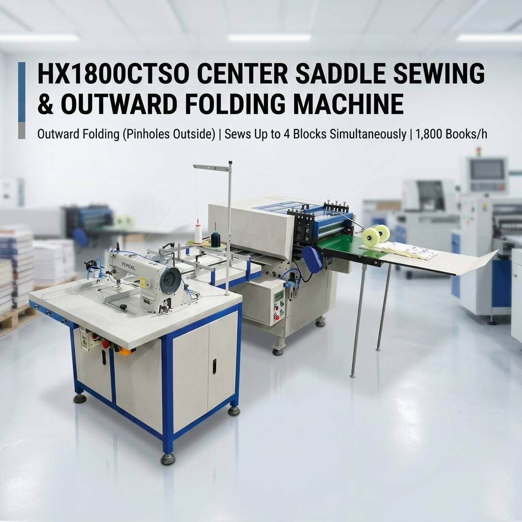HX1800CTSO Center Saddle Thread Sewing and Outward Folding Machine For Notebook Book Block Processing