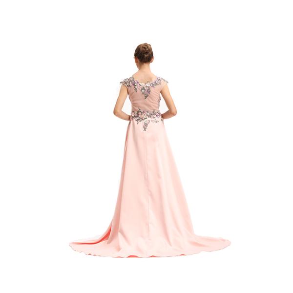 Peach Color Muslim Wedding Bridesmaid Dress Split Ball Gown Tapestry Fabric Type