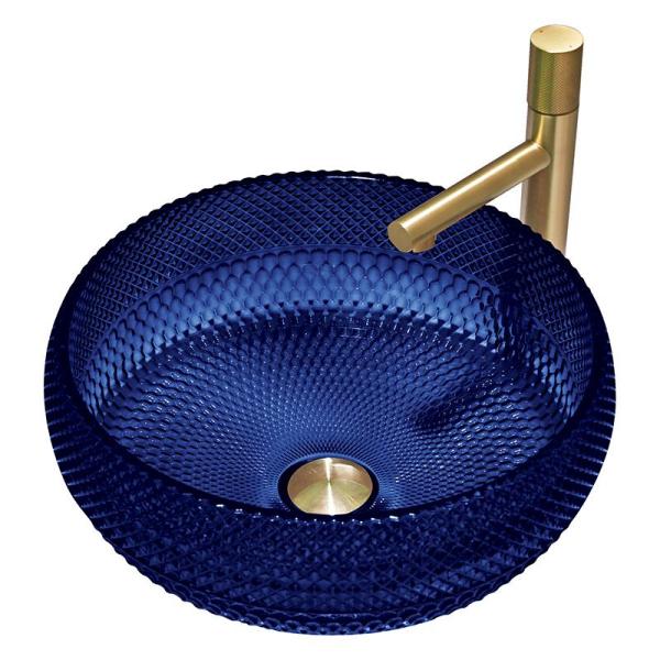 Crystal Glass Vessel Basins Royal Blue Color Countertop Sink