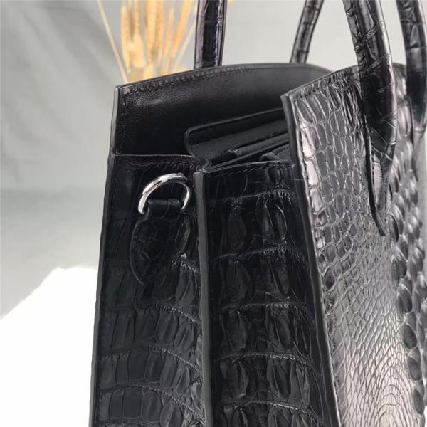 Authentic Crocodile Skin Women Black Totes Purse Genuine Alligator Leather Lady Shoulder Bag Female Three-way Handbag