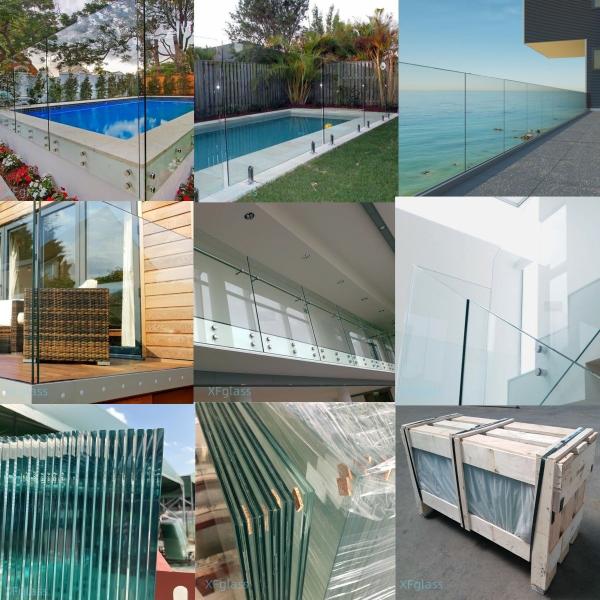 Balcón sin marco de 10 mm 12 mm Barandilla de vidrio Balaustrada de vidrio templado Escalera de guarnición Balastrada de vidrio sin marco con grifos