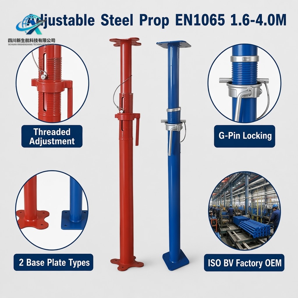 HDG Galvanizing Telescopic Steel Prop Adjustable Shoring Jack OD48 EN1065 Formwork