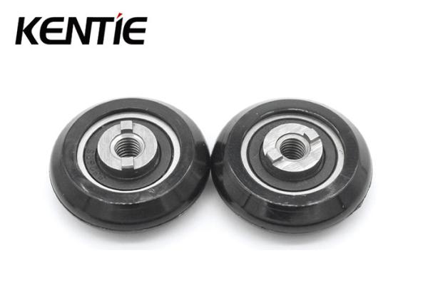 Black PU Round Plastic Nylon Roller Wheels M5x28x8mm For Electronic Product