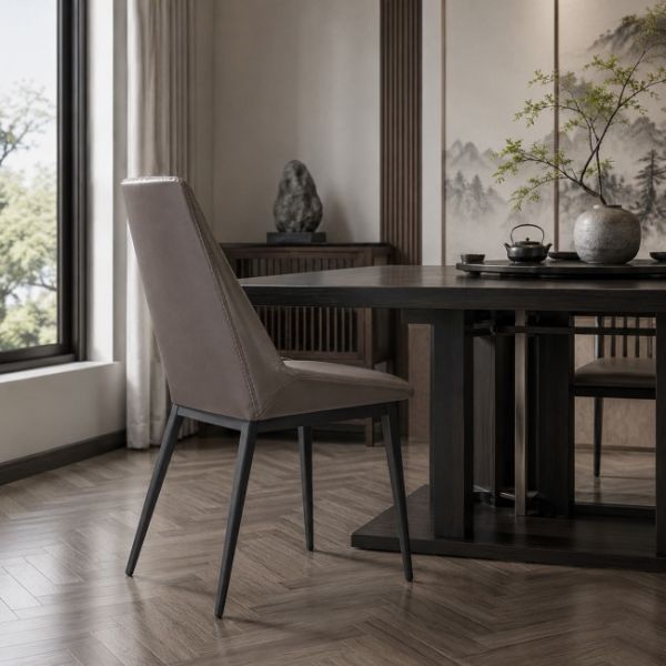 Commercial Crazy Horse PU Leather Dining Chair With Metal Frame For Restaurant