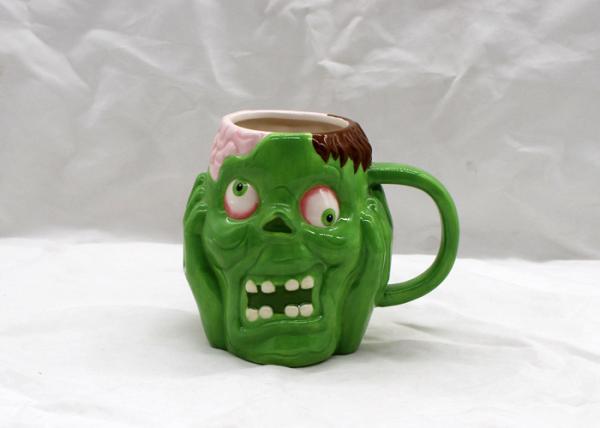 Favourite Halloween Skull Cups Ceramic Coffee Tea Cup Green Color With Handle