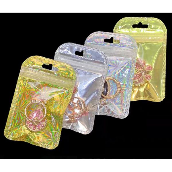 Custom Rainbow Holographic Resealable Paper Pouches Ziplock Bag