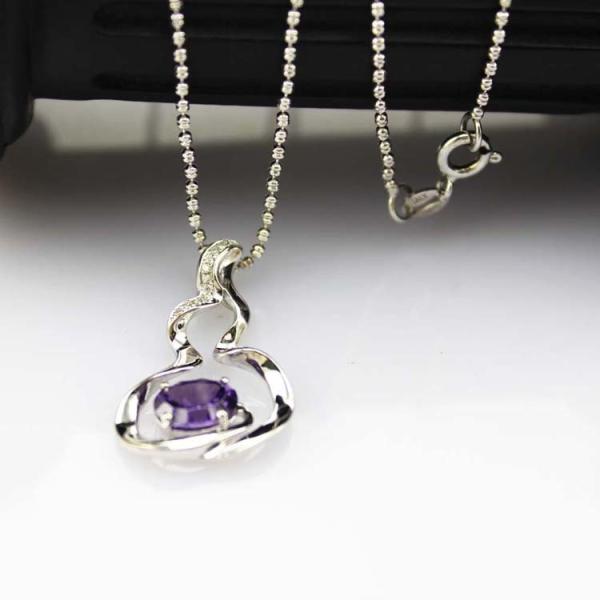 925 Silver Bead Chain  Oval 6x8mm Blue Cubic Zircon Pendant Necklace(P34)