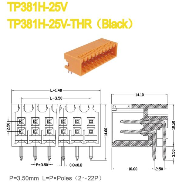 Гнезда 150V 8A 2*2P Pluggable коллектора тангажа 3.50mm терминального блока мыжские - вставляемый терминальный блок 24*2P