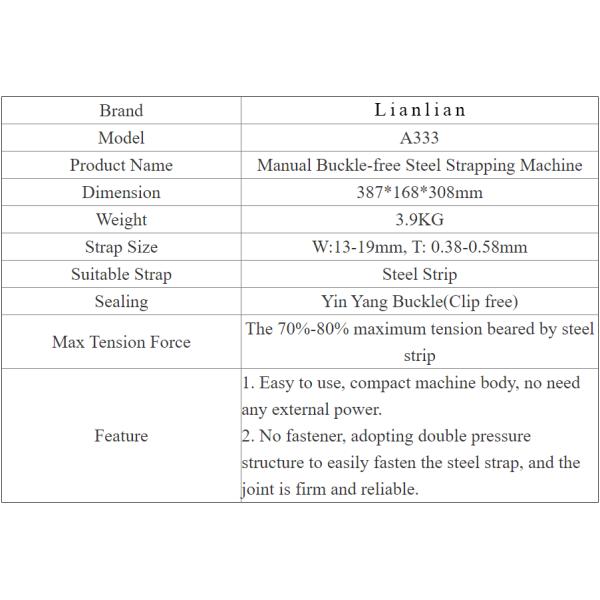 3.9 KG Load Manual Steel Strapping Banding Sealless Tensioning Machine for Heavy Duty