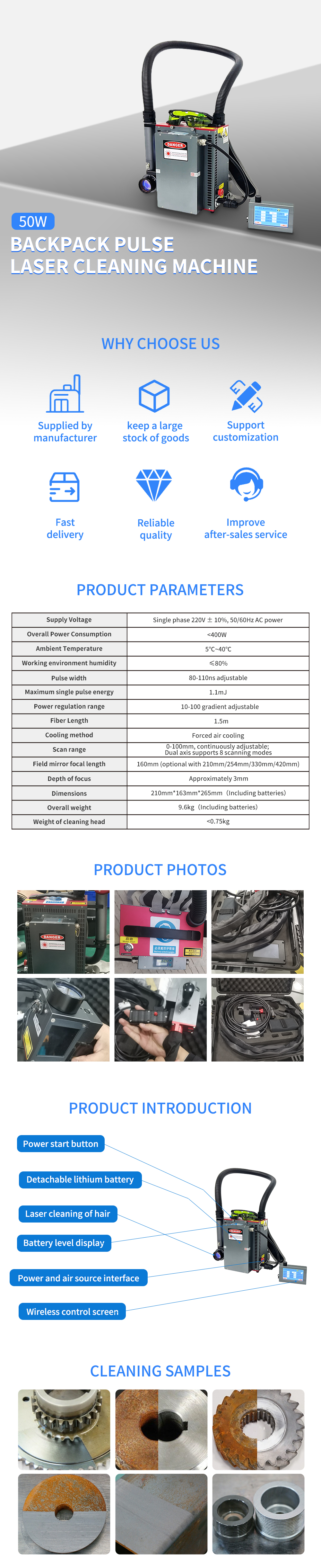 Portable Backpack Handheld Fiber Laser Cleaner 200W-500W for Rust & Paint Removal on Metal, Stone, Stainless Steel