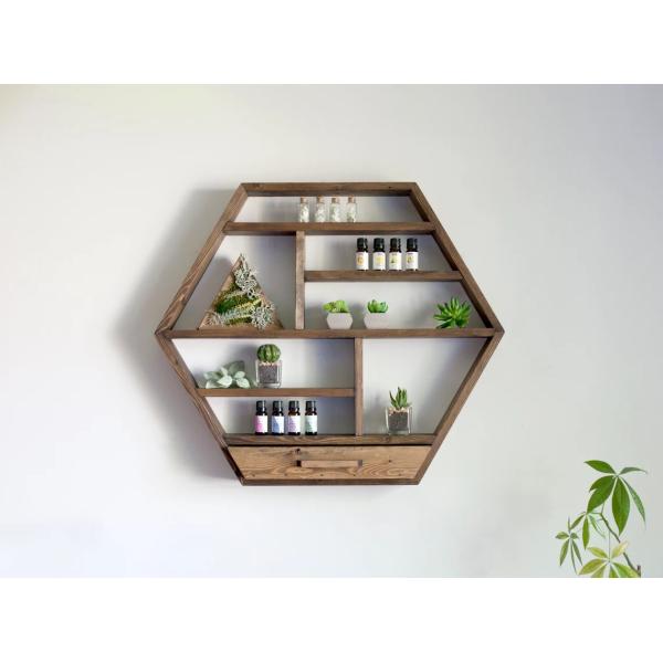 Home Decoration Solid Wood Hexagon Wall Mounted Floating Shelf Wooden Storage Shelves