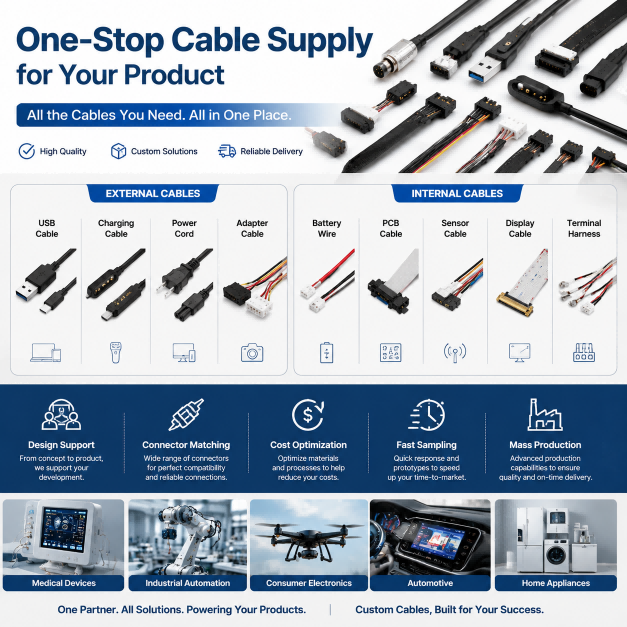 Custom Cable Assembly End-to-End Supply USB Charging Power Cord PCB Sensor Display Battery Wire Harness for Electronics