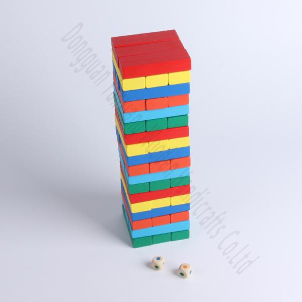 Colorful Wooden Stacking Blocks Game Set - 54 Pieces with Dice