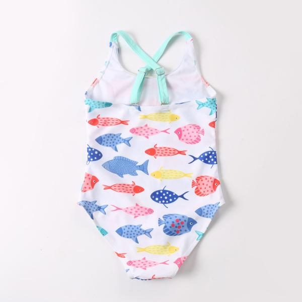 Girl's little fish print Criss Cross Seam  for one piece swimwear