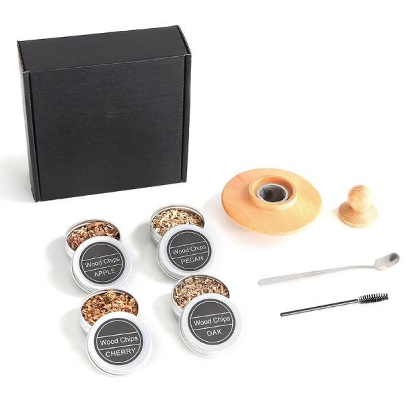 Hot Sale Wooden Cocktail Smoker Kit with Wooden Box Premium Wood Shavings and Essential Bar Tools