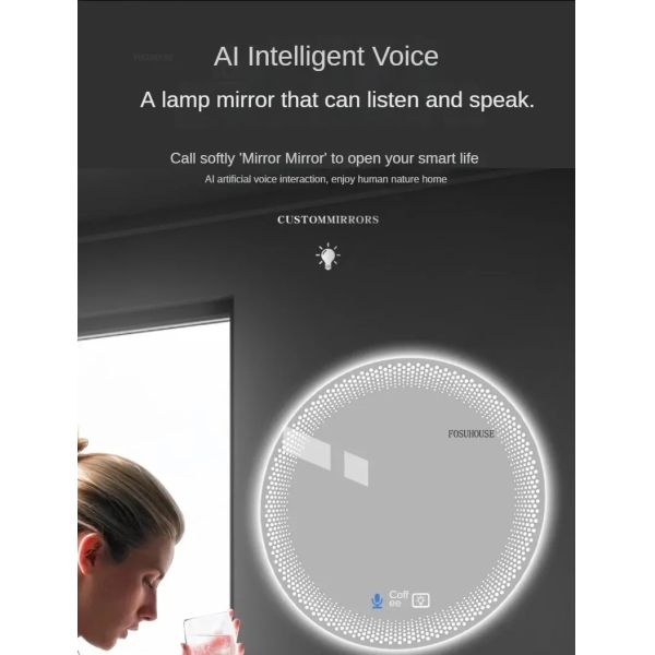 Simple flameproof Led Smart Touch Screen Anti-fog Round Sensor Mirror with Light(WH-MR-101)