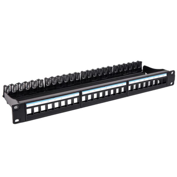Black UTP 1U Keystone Patch Panel 24 Port CAT6 Blank RJ45 Jacks