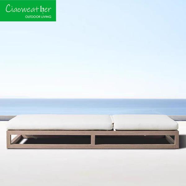 Outdoor Villa Hotel Garden Terrace Wooden Bed Lounge Chair with Solid Wood Style and Mail Packing