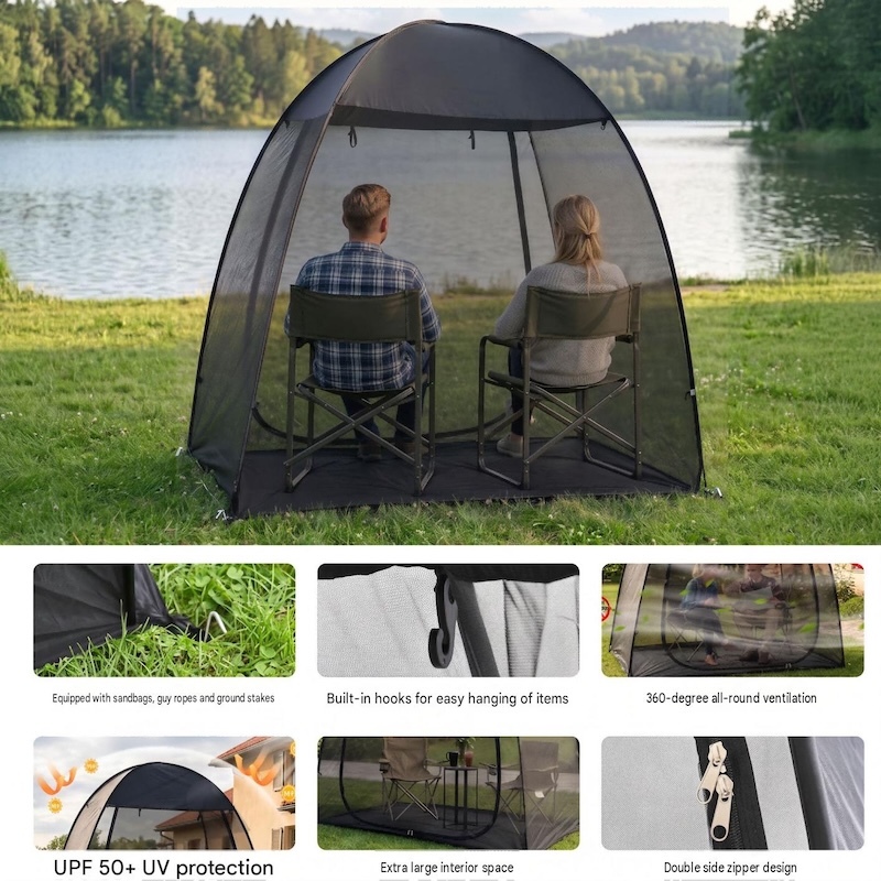 200*120*195CM Lightweight Portable Outdoor Black Pop Up Sports Tent Fit For 2 Person