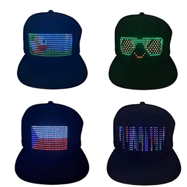 Black Bluetooth LED Hat With Display Programmable Mobile App Control