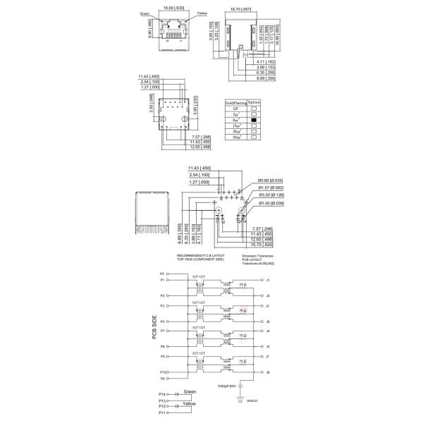 1000 BASE - T RJ45 Single Port Though Hole Vertical / Straight Angle Structure