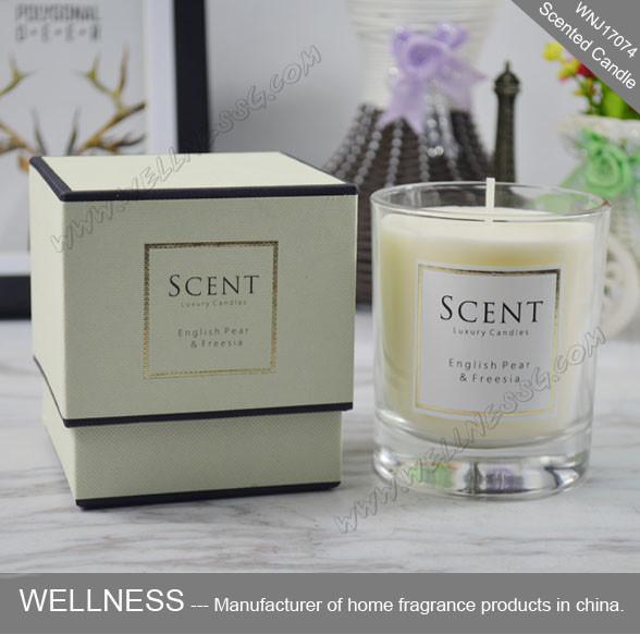 Transparent Glass Jars Scented Soy Candles Pillar Shape With Cotton Wick