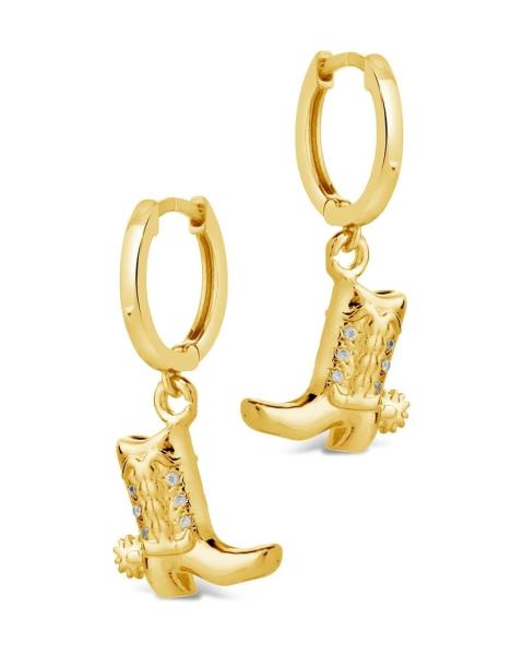 Botas de Cowboy Micro Delicado Brass Drop Brincos Brancos CZ Pedra Brass Dangle Brincos