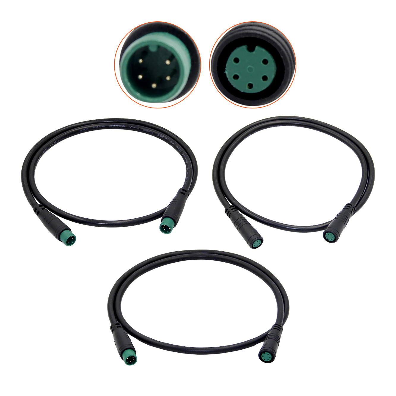 M8 5Pin 60cm Extension Cable Circular Connector with Flame Retardant PVC and 15 A Rated Current for E-BIKE Parts