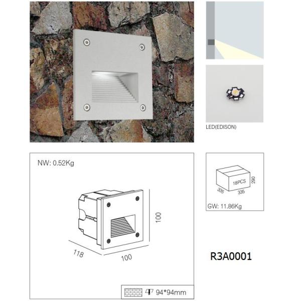 DC24V 3 Watt Outdoor Landscape Recessed LED Step Light IP67 Waterproof Single Color