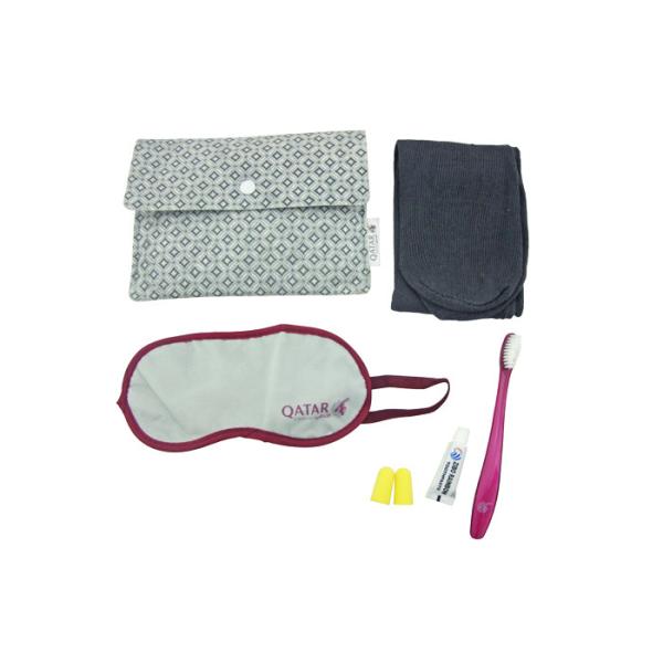 Five Contents Travel Airline Amenity Kits with Lovely Felt Pouch / Socks / Toothbrush
