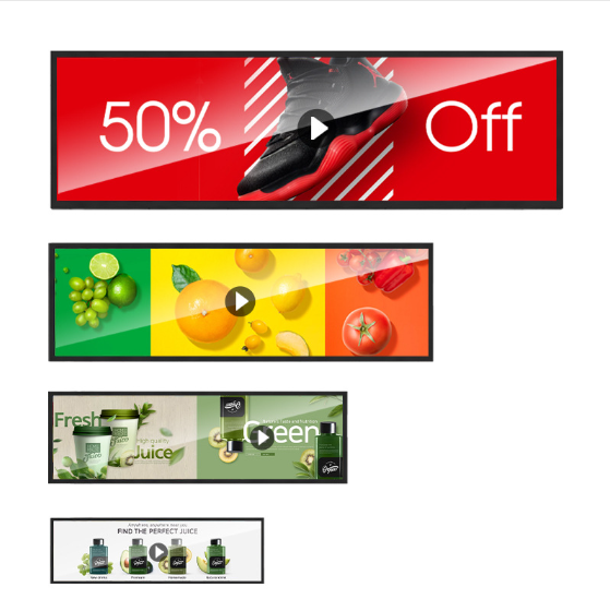 Stretched Bar Multi-Screen Digital Signage | Combined Commercial Display for Retail Shelves & Supermarkets