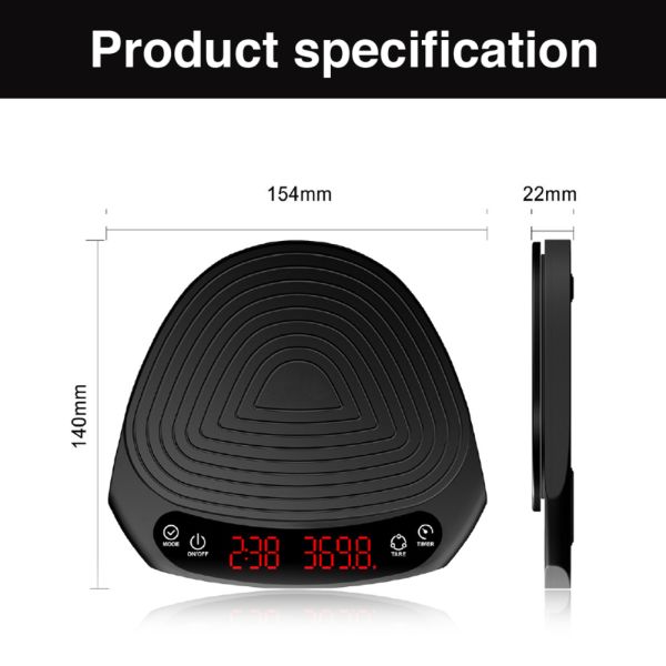 Ultra-thin Smart Coffee Weighing Scale with 0.1g Accuracy and Type-C Recharging in ABS Stainless Steel Silicone