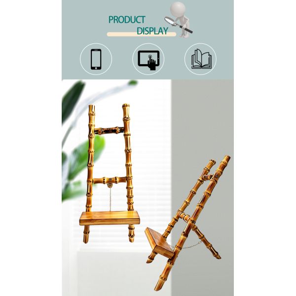 Natural Bamboo Desktop Stand with 3-in-1 Function for Hands-Free Viewing of Phone Tablet and Book