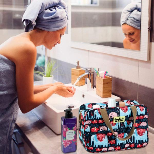 Leak Proof Floral And Elephant Cosmetic Toiletry Bag For Girls