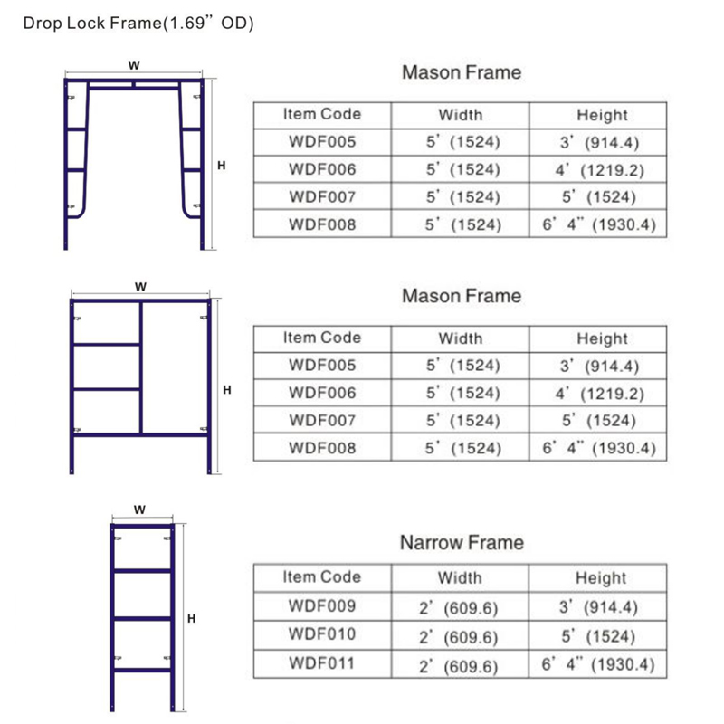 3ft x 6ft 8in Snap-On Walk-Thru Scaffolding Frame with Galvanized Light Steel Structure