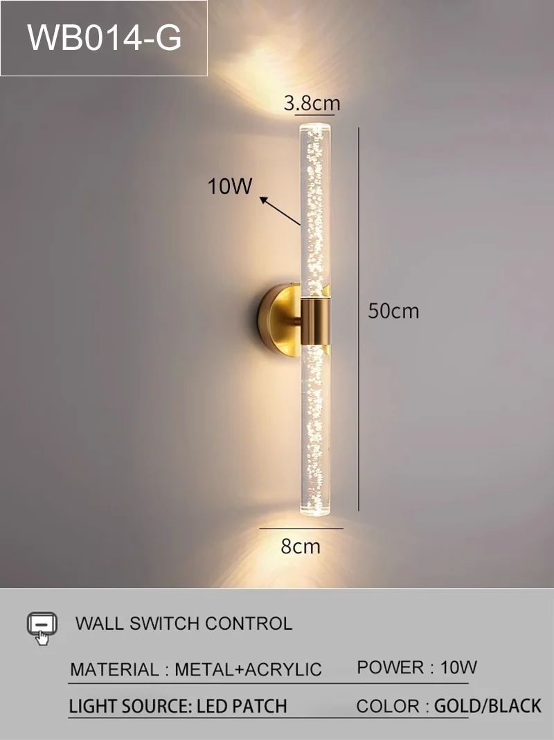 Luxury Wall Lamp Bedside Background Lamp Home Decoration Modern Led strip Crystal mirror headlights(WH-MR-84)
