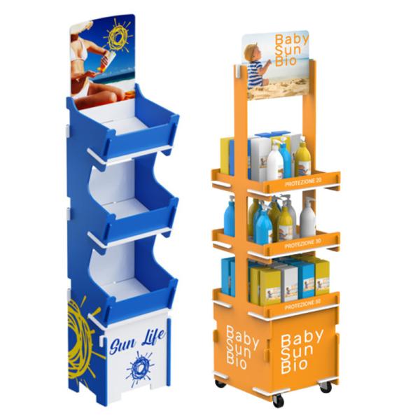 Customizable Carton-Packed Floor Display Stand for Plywood Wood Skincare Products and Baby Sunscreen for Retail Stores