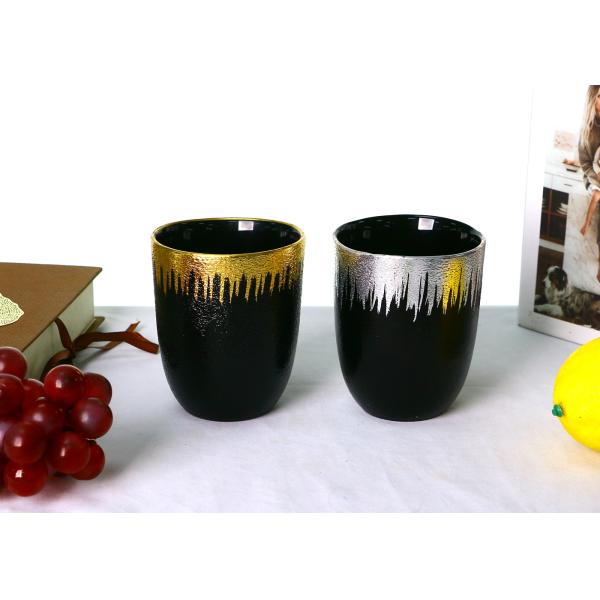 Luxury Gold/Silver Foiled Solid Black Whisky Tumbler Glass With Flower Pattern