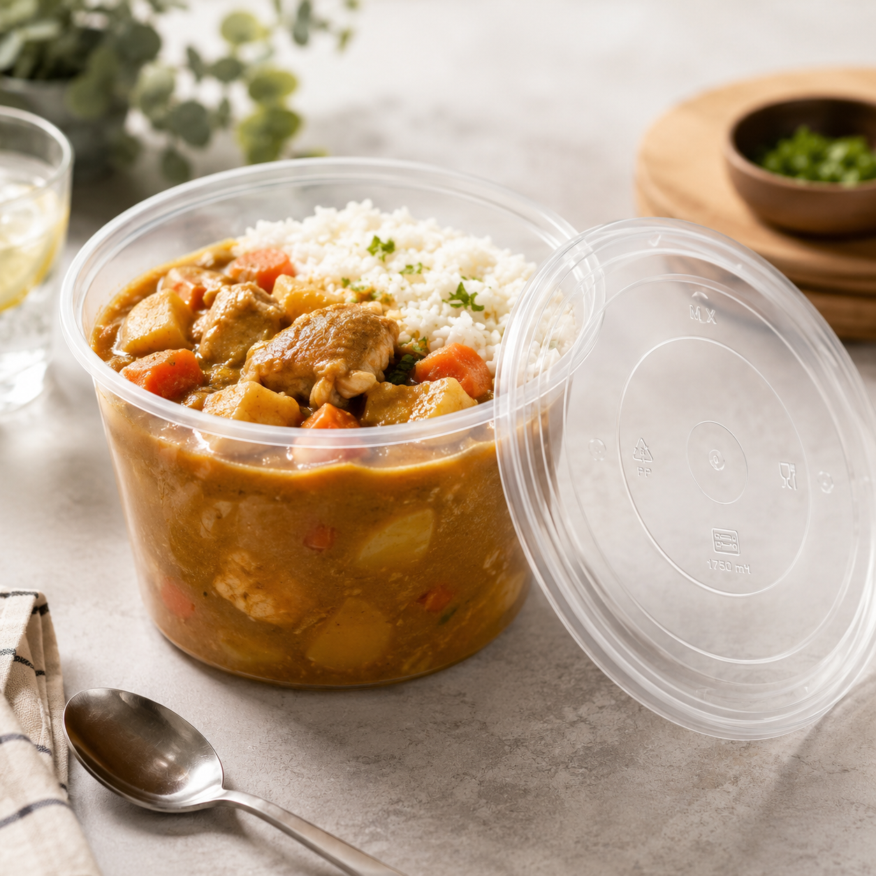 Tall PP Takeaway Disposable Soup Bowls 1750ml Lidded for Commercial Kitchens