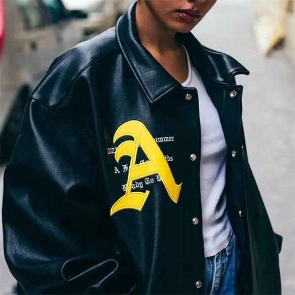 Black Yellow Heavy Winter Jacket Leather Versity Jacket For Men Manufacturer