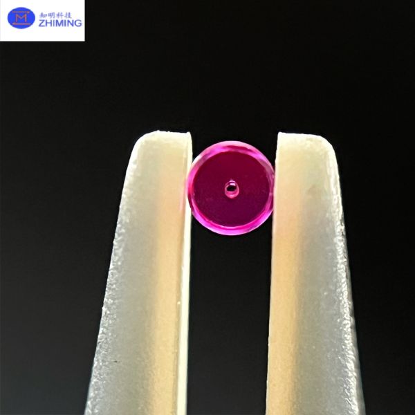 Precision-Engineered Through-Hole Ruby Bearing with Extreme Hardness (Mohs 9) and Synthetic Single-Crystal Ruby for Minimizing Friction and Wear