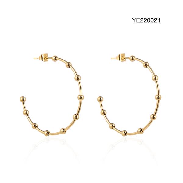 Saya 18 Karat Stainless Steel Gold Earrings Wild Half Round Bead Ear Pendants