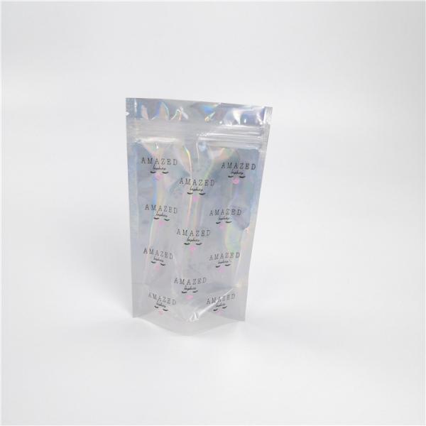 Shinny Glossy Hologram Cosmetic Packaging Bag Biodegradable With Transparent Front