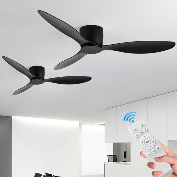 HFBH Model 657 42 52 LED Flush Mount Ceiling Fan with Remote Control Black and White Iron Lamp Body without Lamp