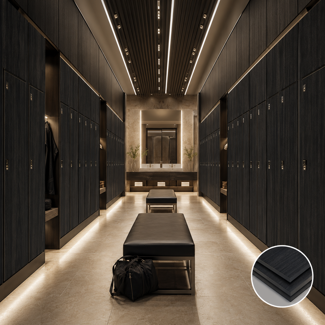 ustom Curved HPL Phenolic Lockers Waterproof Anti-Mold Spa Changing Room Storage Cabinets with LED Light Strip