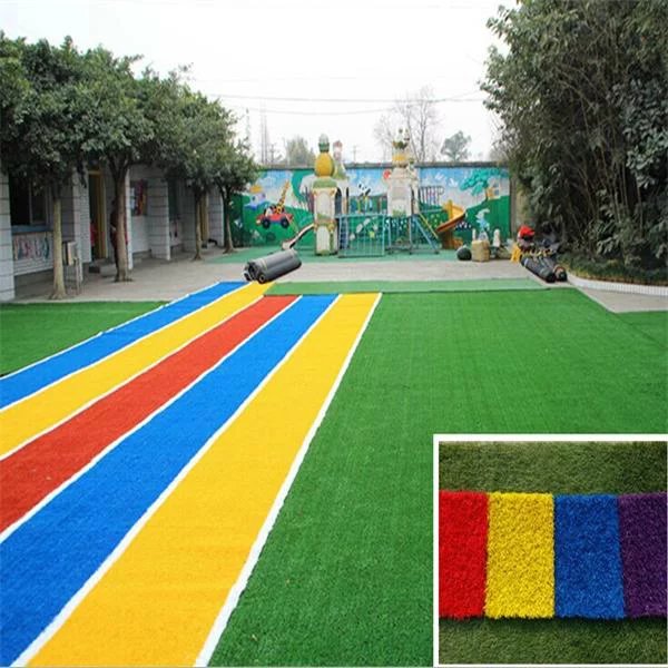 Safe Colorful Artificial Grass / Blue Yellow Purple Red Fake Grass Lawn