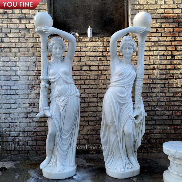 High Quality Natural Stone Marble Lady Statue With Lamp